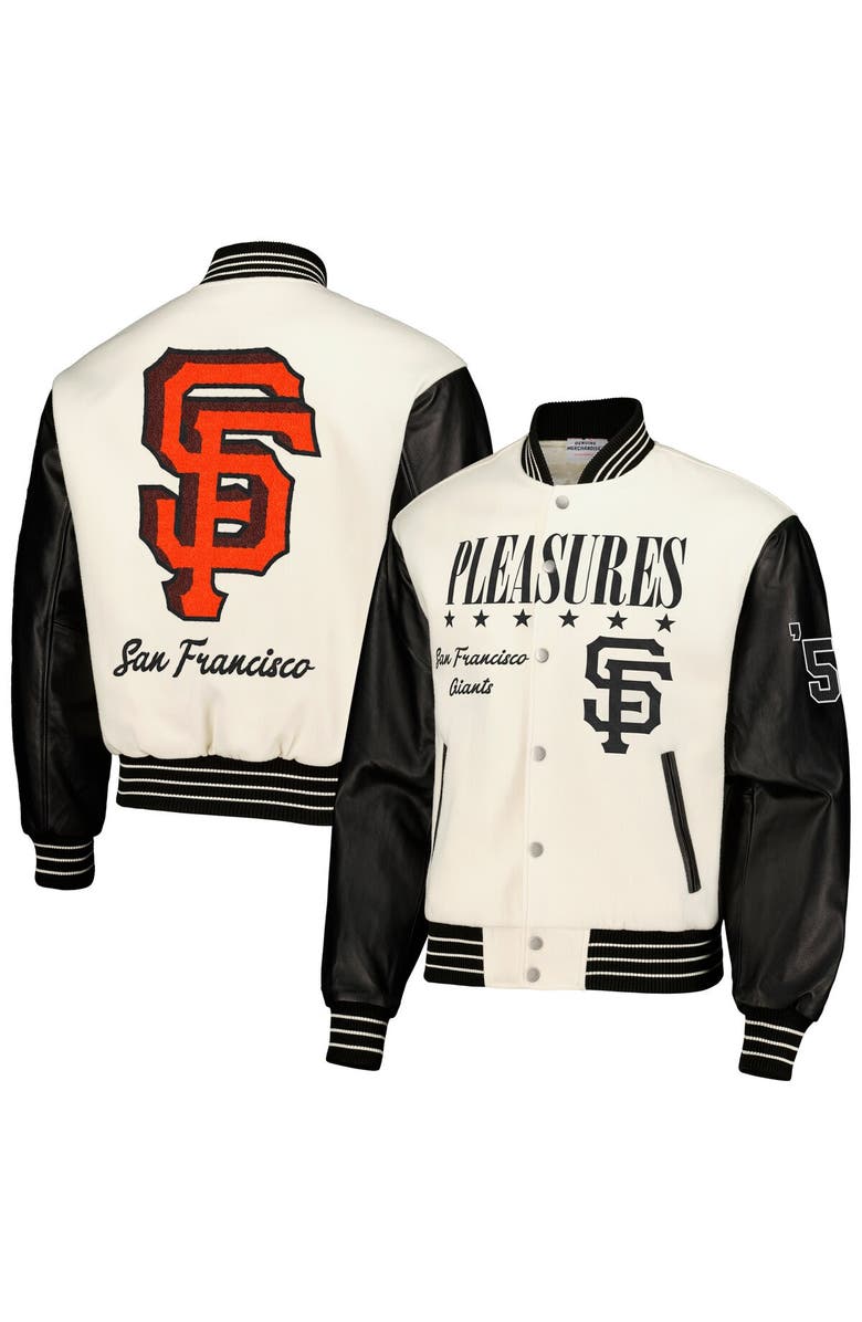PLEASURES Men's PLEASURES White San Francisco Giants Full-Snap Varsity Jacket, Main, color, White