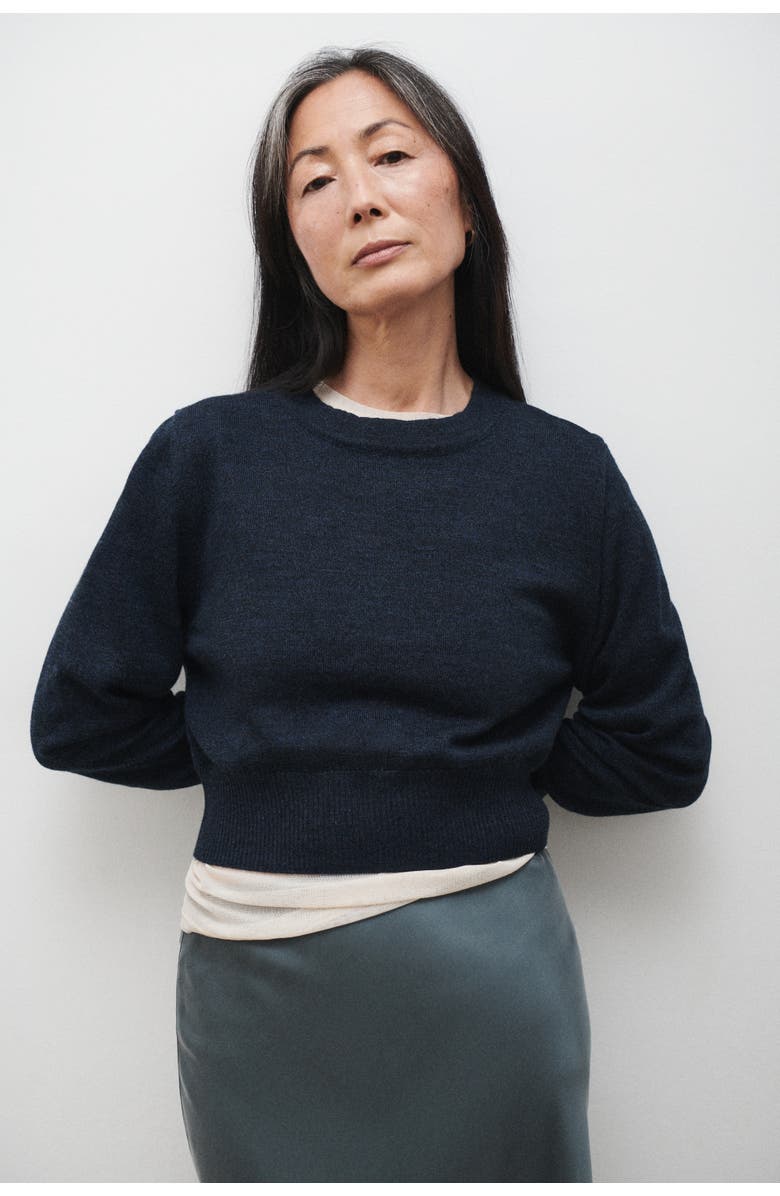 SILK LAUNDRY CROPPED CREWNECK AZUL MELANGE, Alternate, color, Azul Melange