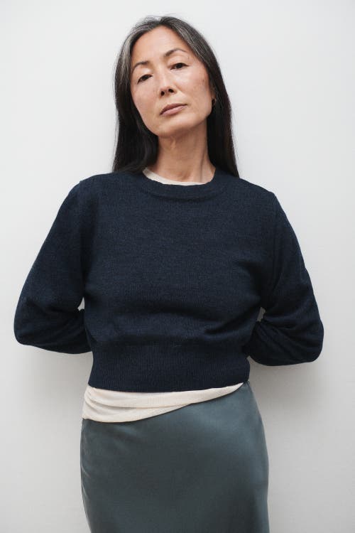 Silk Laundry Cropped Crewneck Azul Melange In Azul Melange