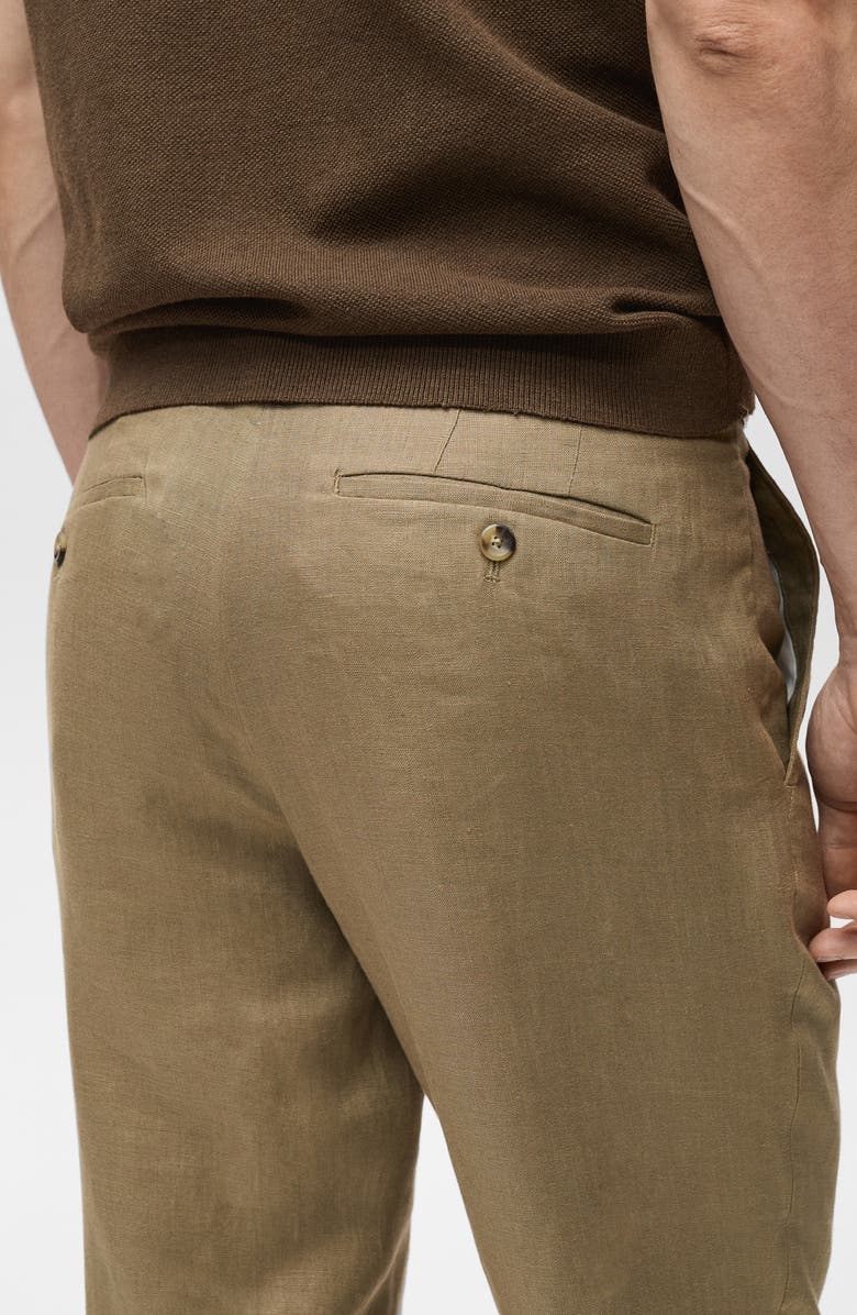 MANGO Slim Fit Linen Pants, Alternate, color, Khaki