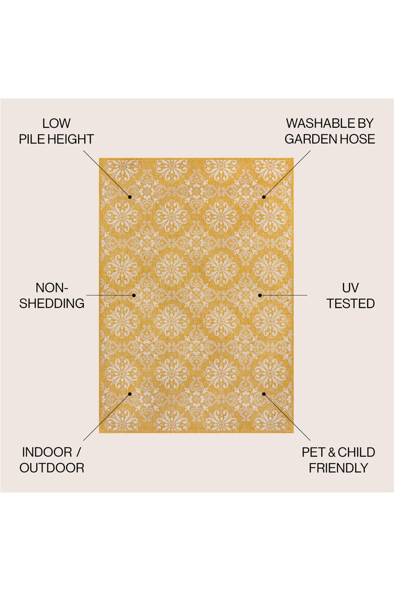 Amora Traditional Mediterranean Tile Design Indoor/Outdoor Area Rug, Alternate, color, Yellow/Cream