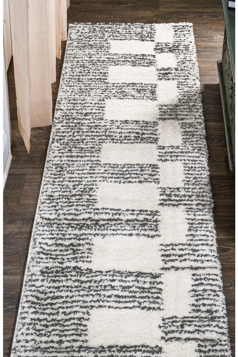 Petra Abstract Stripe Geometric Shag Area Rug, Alternate, color, White/Gray