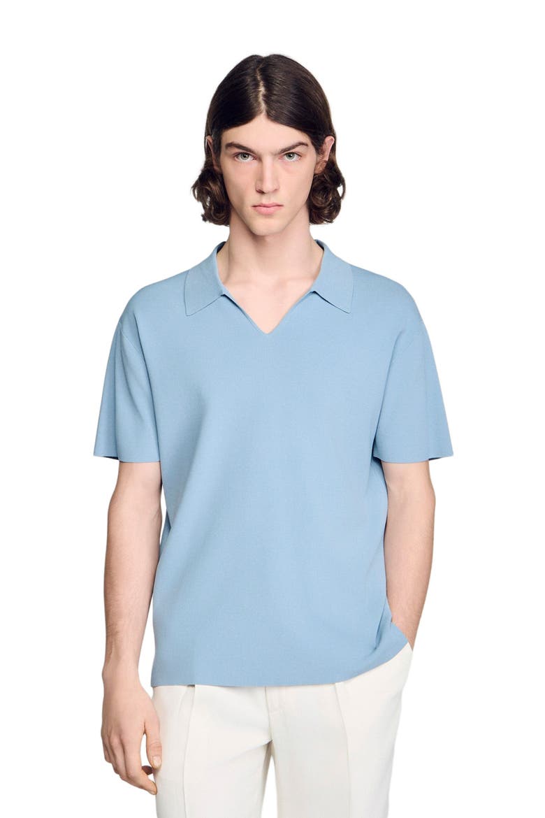Stretch knit polo shirt, Main, color, Sky blue