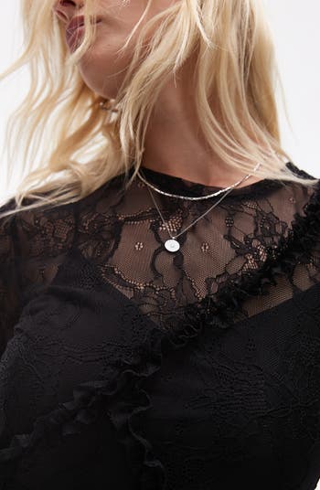 Lace & Ruffle Long Sleeve Maxi Dress