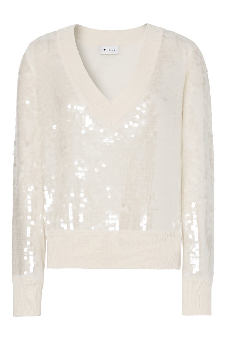 Ilaria Sequin V-Neck Sweater, Alternate, color, ECRU