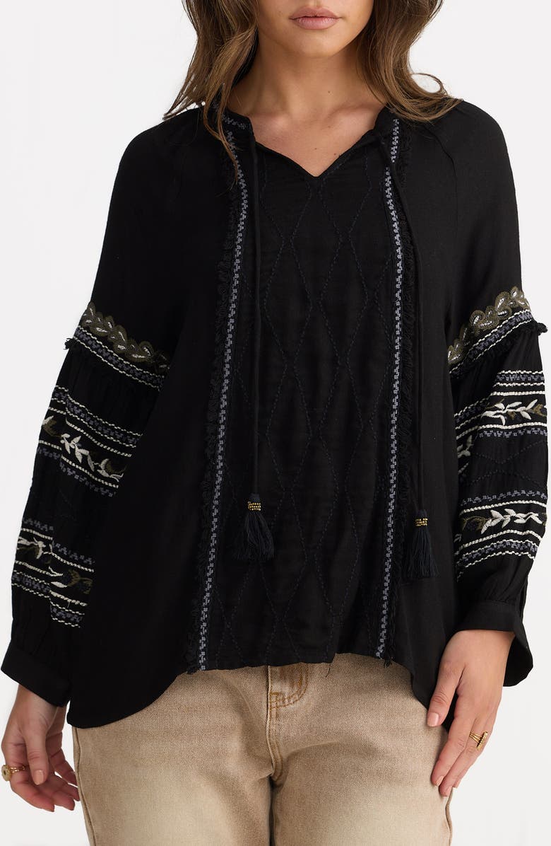 Talisman the Label Florence Embroidered Crepe Top, Main, color, Black