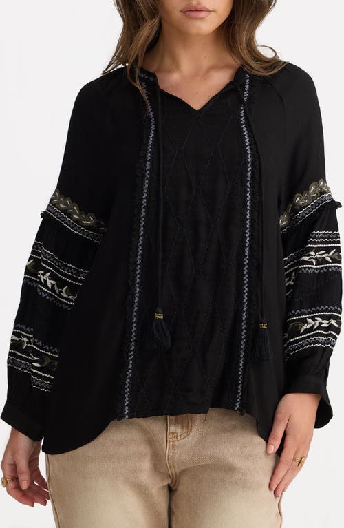 Talisman The Label Florence Embroidered Crepe Top In Black