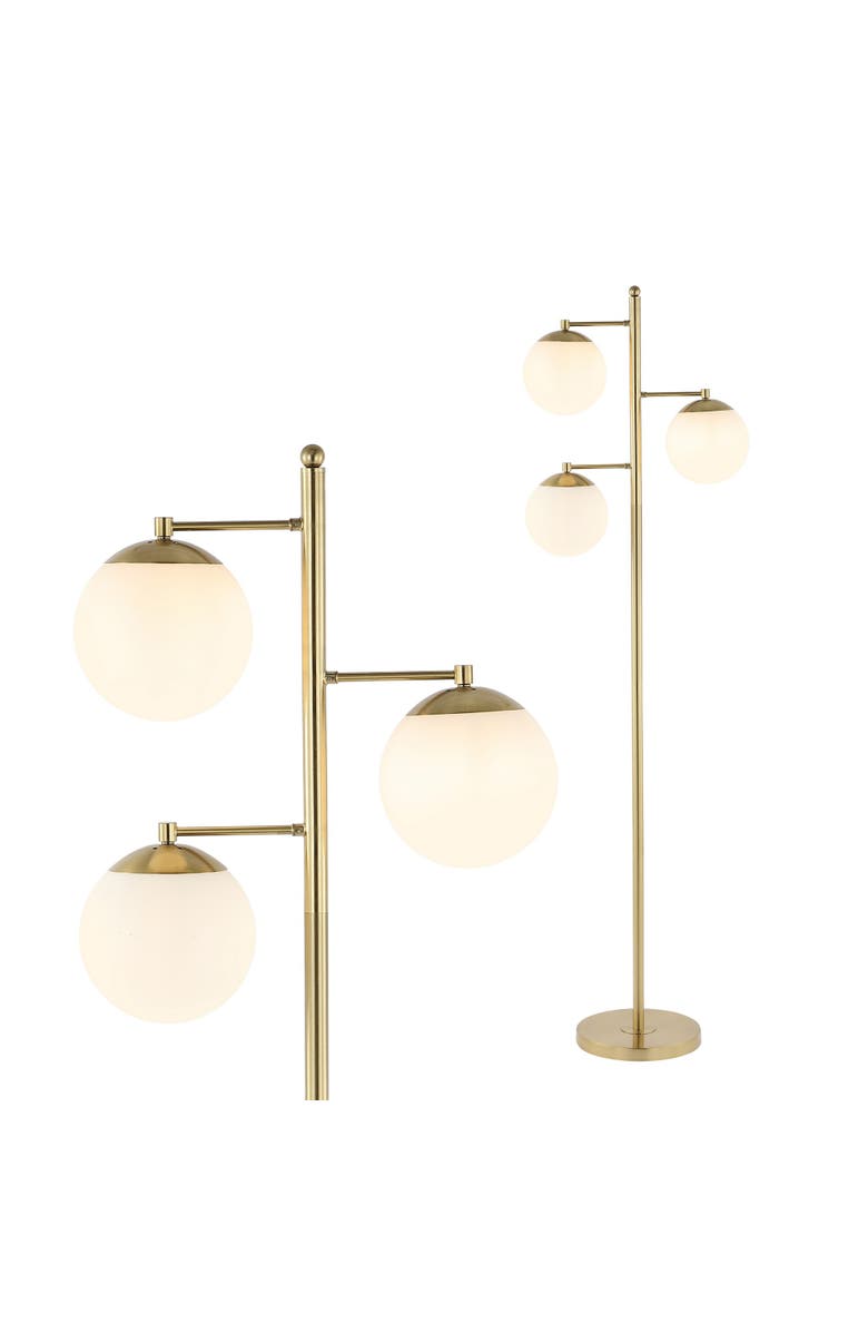 JONATHAN Y Ellie 66" 3-Light Modern Vintage Iron LED Floor Lamp, Brass Gold/White, Main, color, Brass Gold