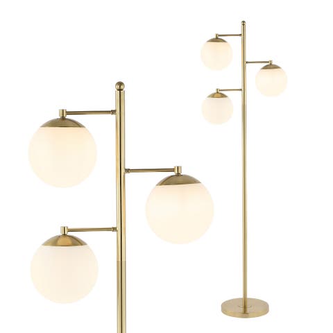 Ellie 66" 3-Light Modern Vintage Iron LED Floor Lamp, Brass Gold/White