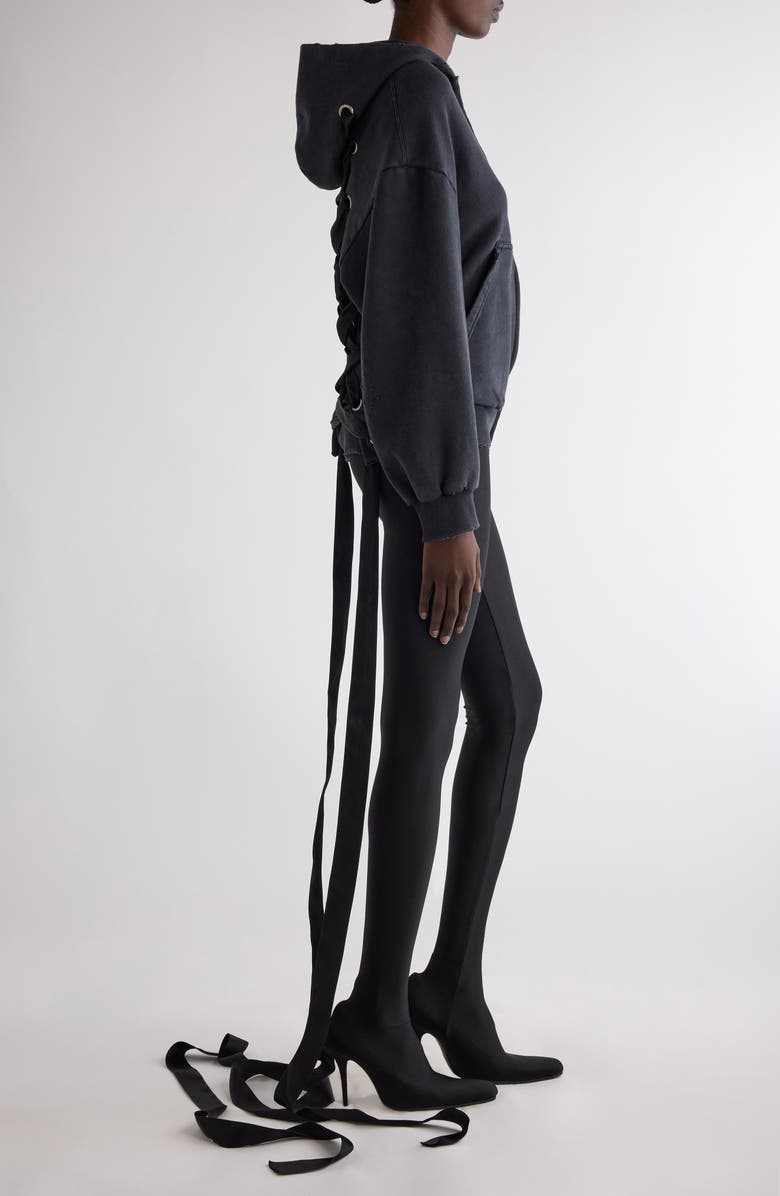 Balenciaga Lace-Up Back Zip Hoodie, Alternate, color, 1041 Faded Washed Black