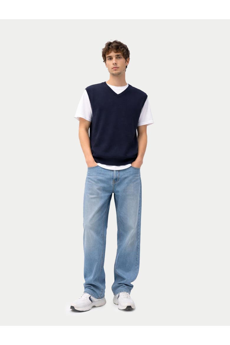 Timeless V-Neck Cashmere Vest, Alternate, color, navy blazer