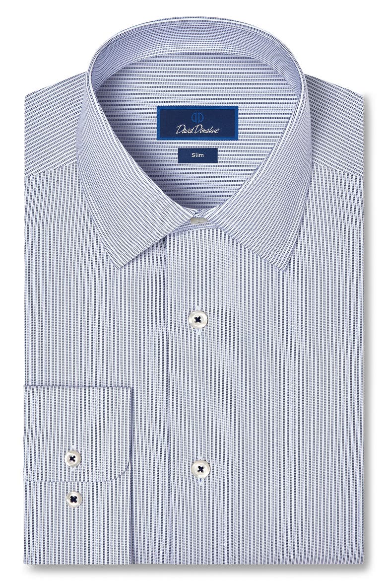 Slim Fit Micro Check Stretch Cotton Dress Shirt, Main, color, NAVY/ WHITE