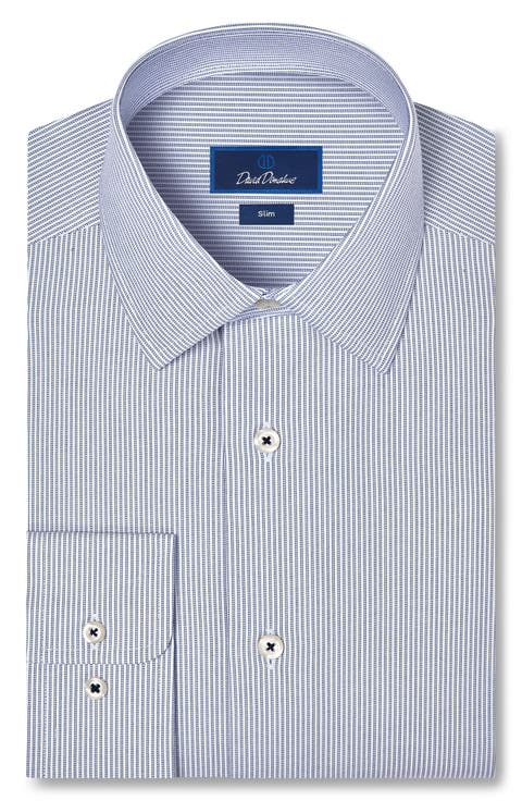 Slim Fit Micro Check Stretch Cotton Dress Shirt