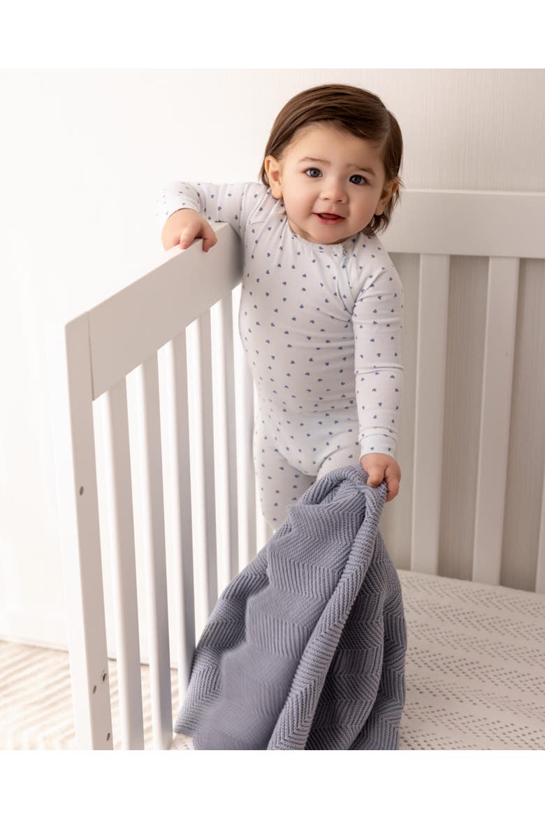 Baby Clover-Print Hidden Zip Footie, Alternate, color, Blue