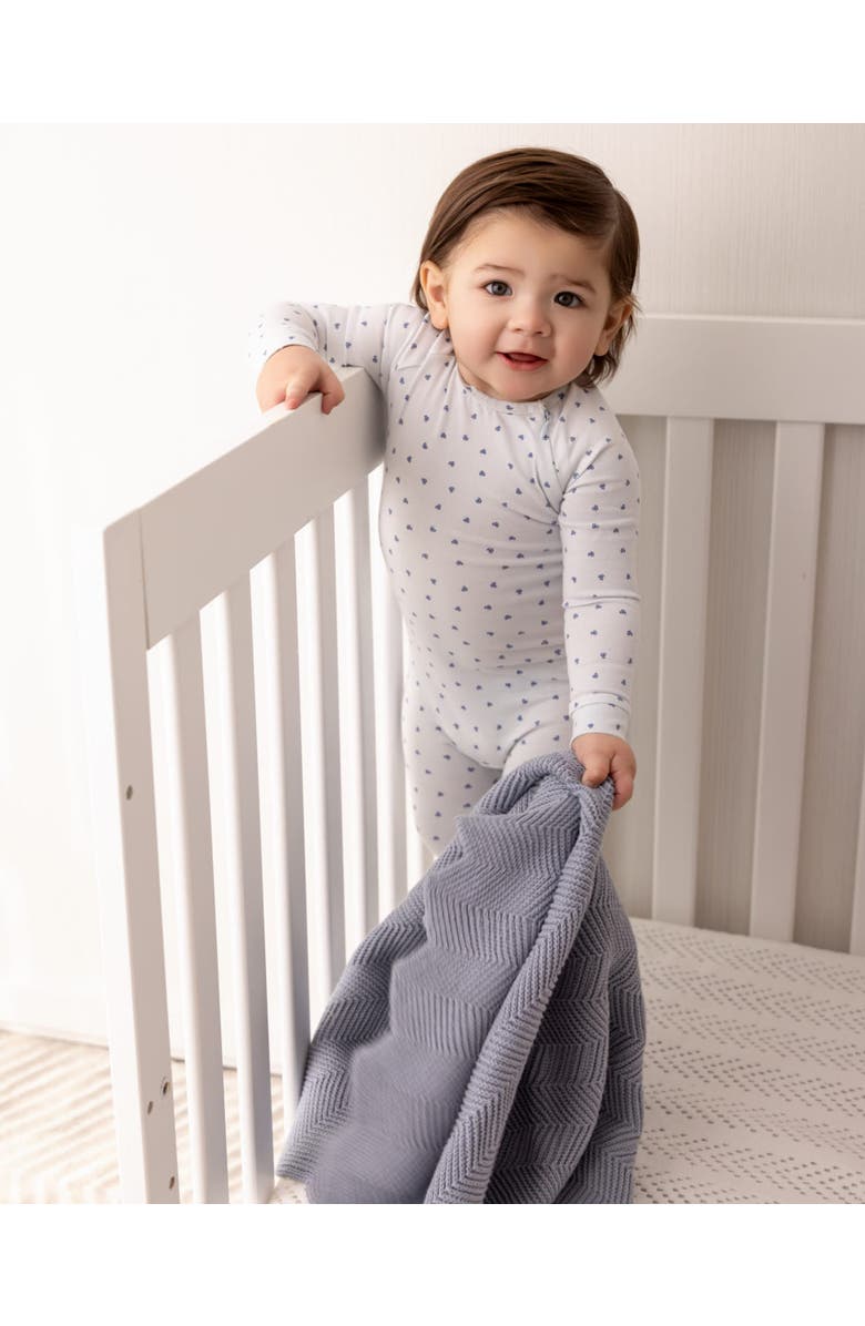 MiniMoi Baby Clover-Print Hidden Zip Footie, Alternate, color, Blue