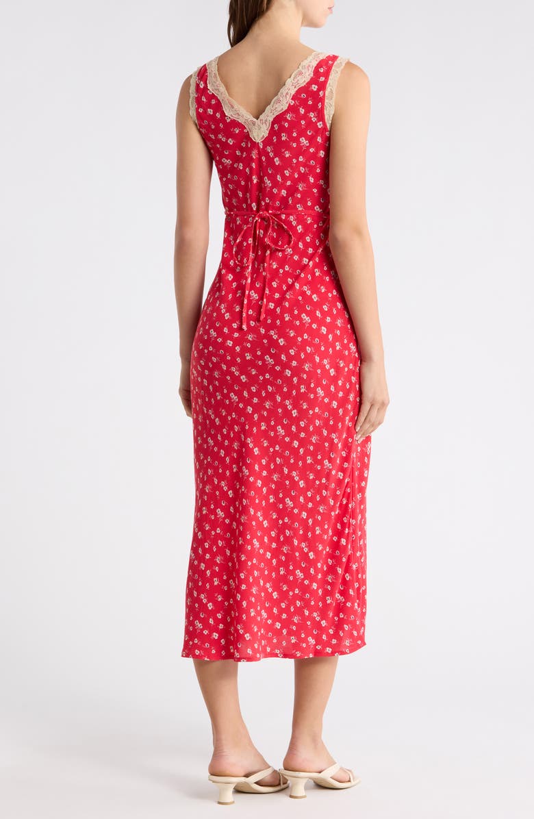 Lucky Brand Simone Lace Detail Ditsy Slipdress, Alternate, color, Red Ditsy