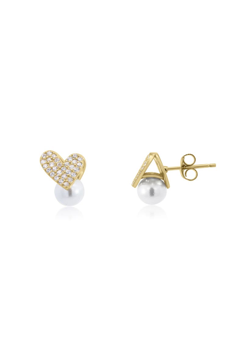 Pearl Heart CZ Stud Earrings, Main, color, Gold-Plated Sterling Silver