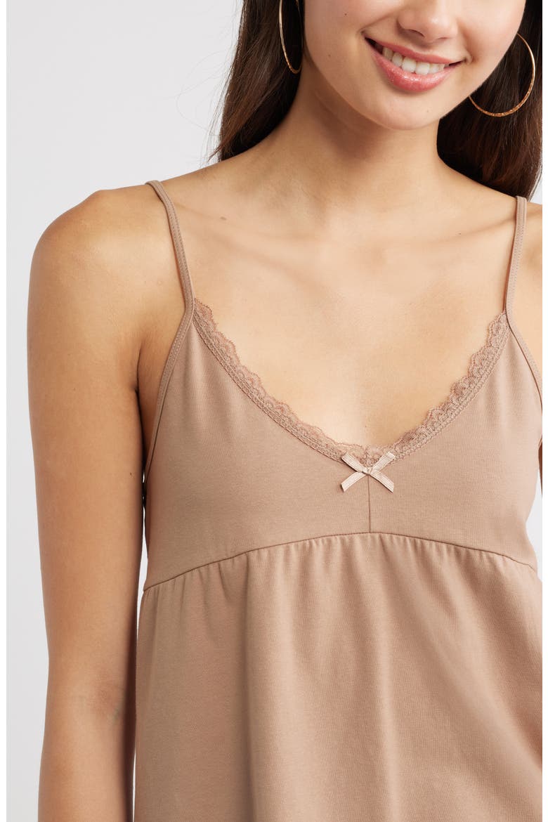 Lace Trim Stretch Cotton Camisole, Alternate, color, BROWN FRESCO