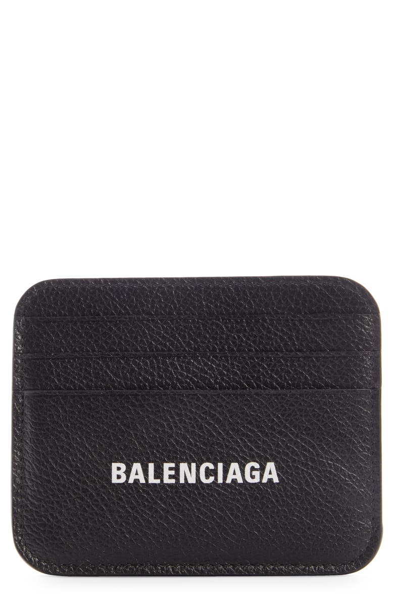 Balenciaga Cash Logo Leather Card Holder, Main, color, 