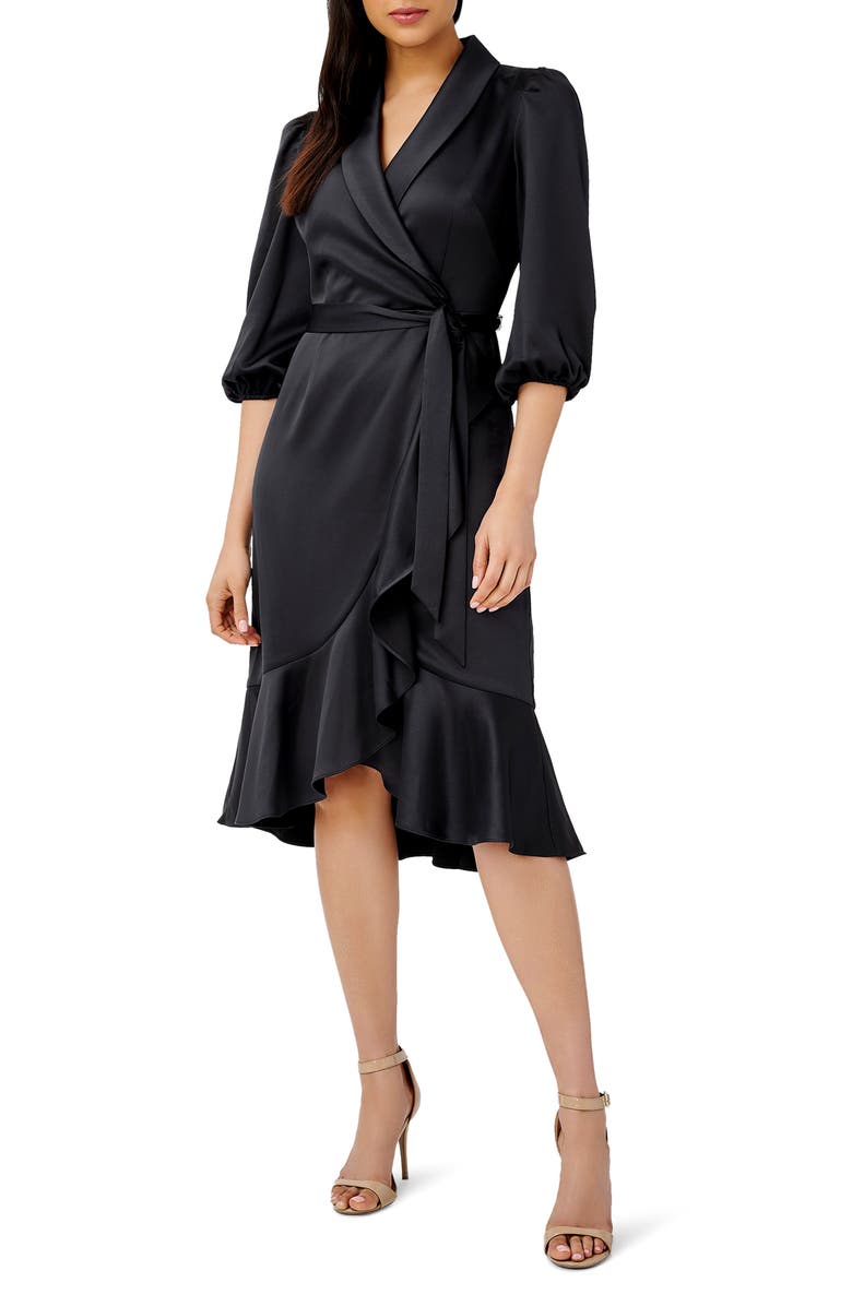 Adrianna Papell Faux Wrap Crepe Satin Dress, Main, color, 