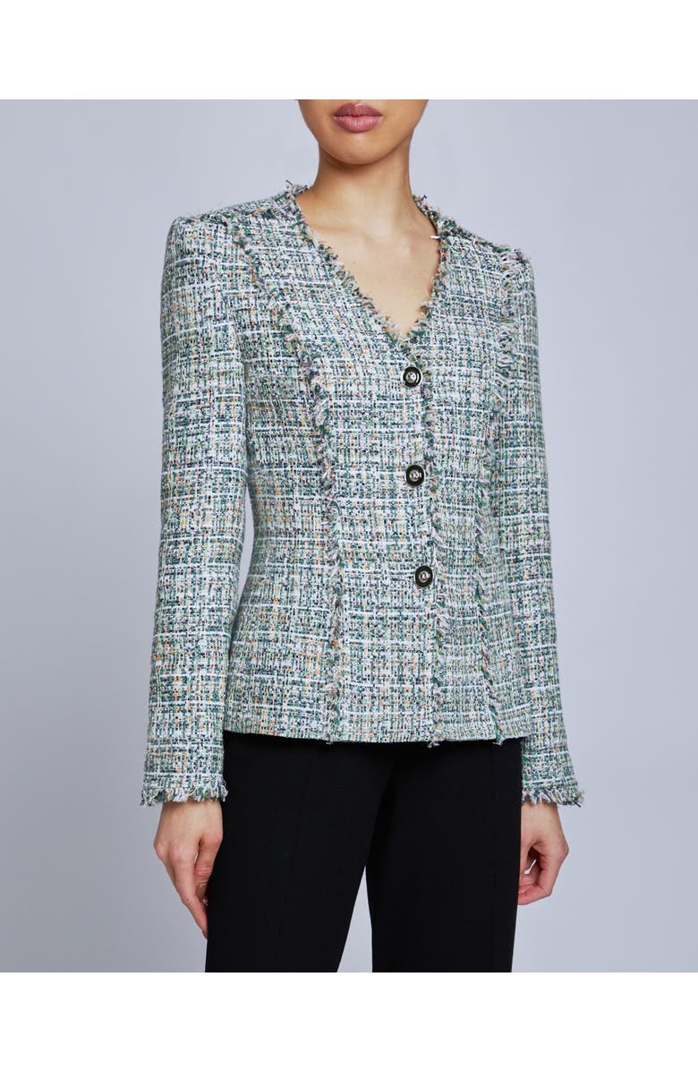 Santorelli GEORGIA Jacket in Luxury Tweed with Fringe Detail, Alternate, color, 