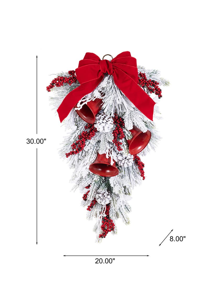 Christmas Flocked Pinecone & Berry Teardrop Wreath, Alternate, color, White