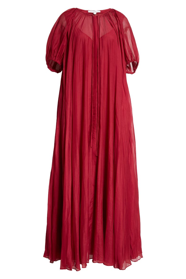 Sunburst Pleat Elbow Sleeve Maxi Dress, Alternate, color, HIBISCUS