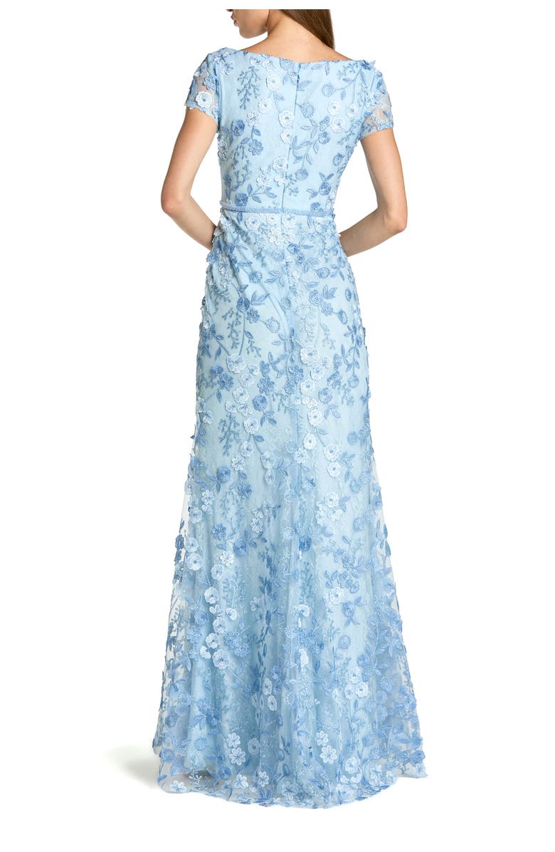 Mac Duggal Floral Applique Boat Neck Cap Sleeve Gown, Alternate, color, 