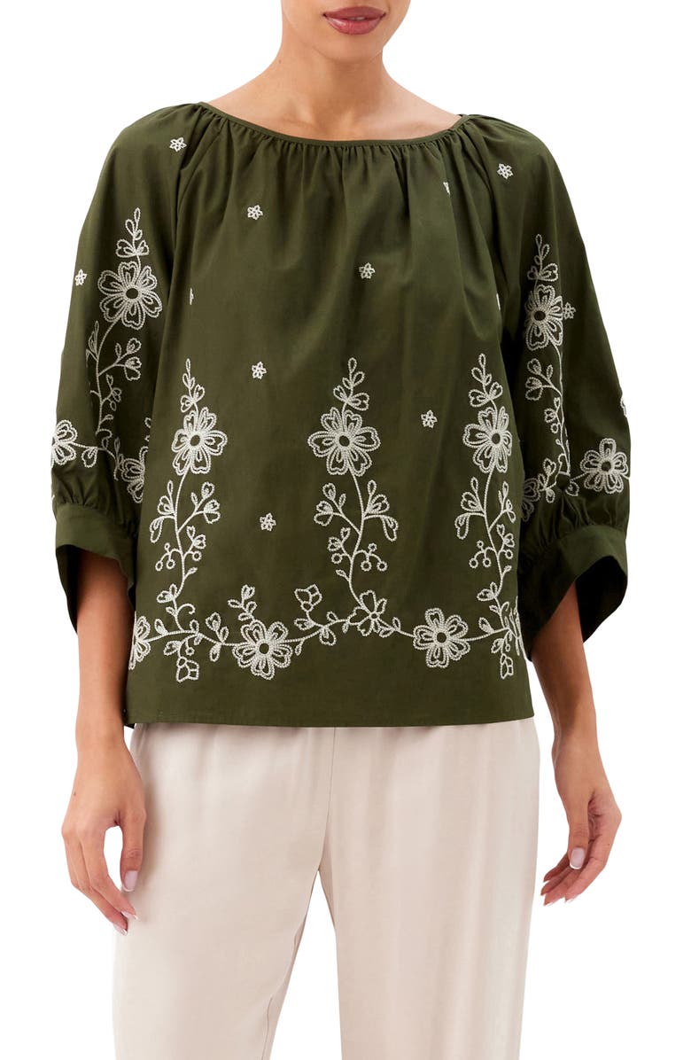 Karen Kane Eyelet Embroidered Top, Main, color, Olive