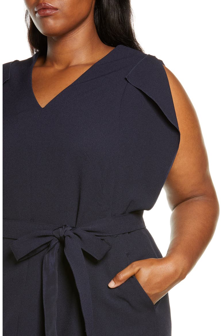 Flutter Sleeve Belted Crepe Sheath Dress, Alternate, color, NAVY