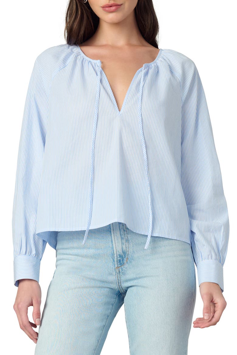 The Everyday Split Neck Top, Main, color, BLUE/ WHITE STRIPE