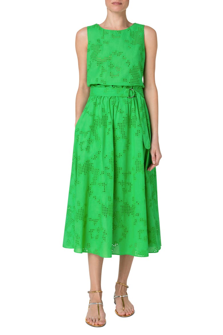 Cotton Blend Eyelet Sleeveless Top, Main, color, 005 VIBRANT GREEN