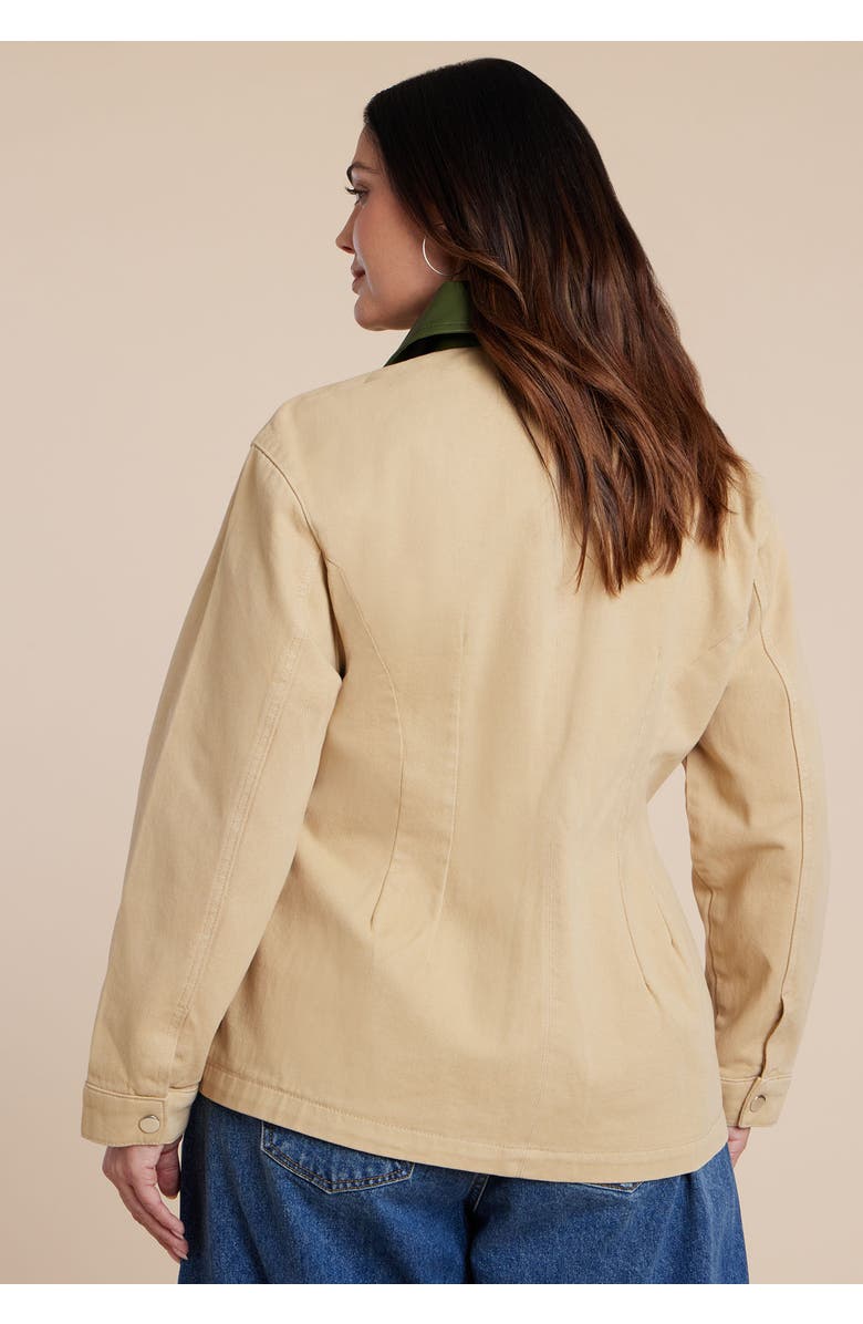 ELOQUII Nipped Waist Barn Jacket With Faux Leather Collar, Alternate, color, Ginger Root