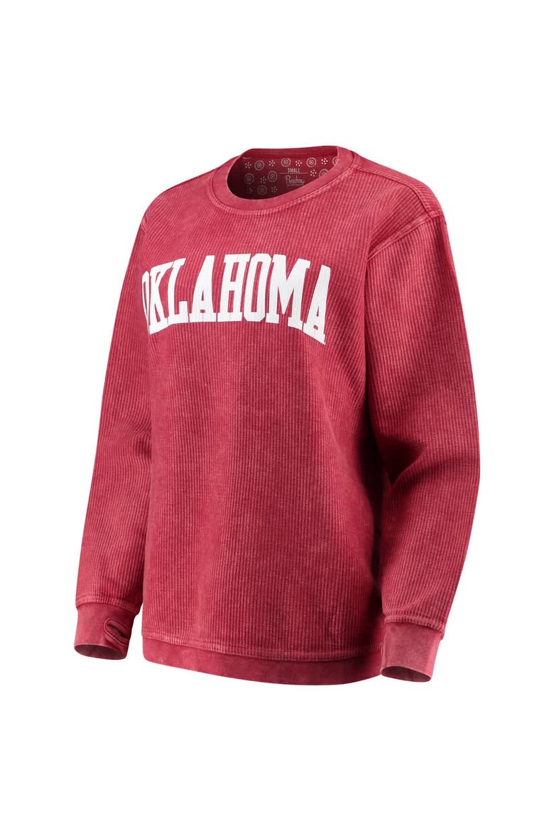 Women's Pressbox Crimson Oklahoma Sooners Comfy Cord Vintage Wash Basic Arch Pullover Sweatshirt, Alternate, color, Crimson