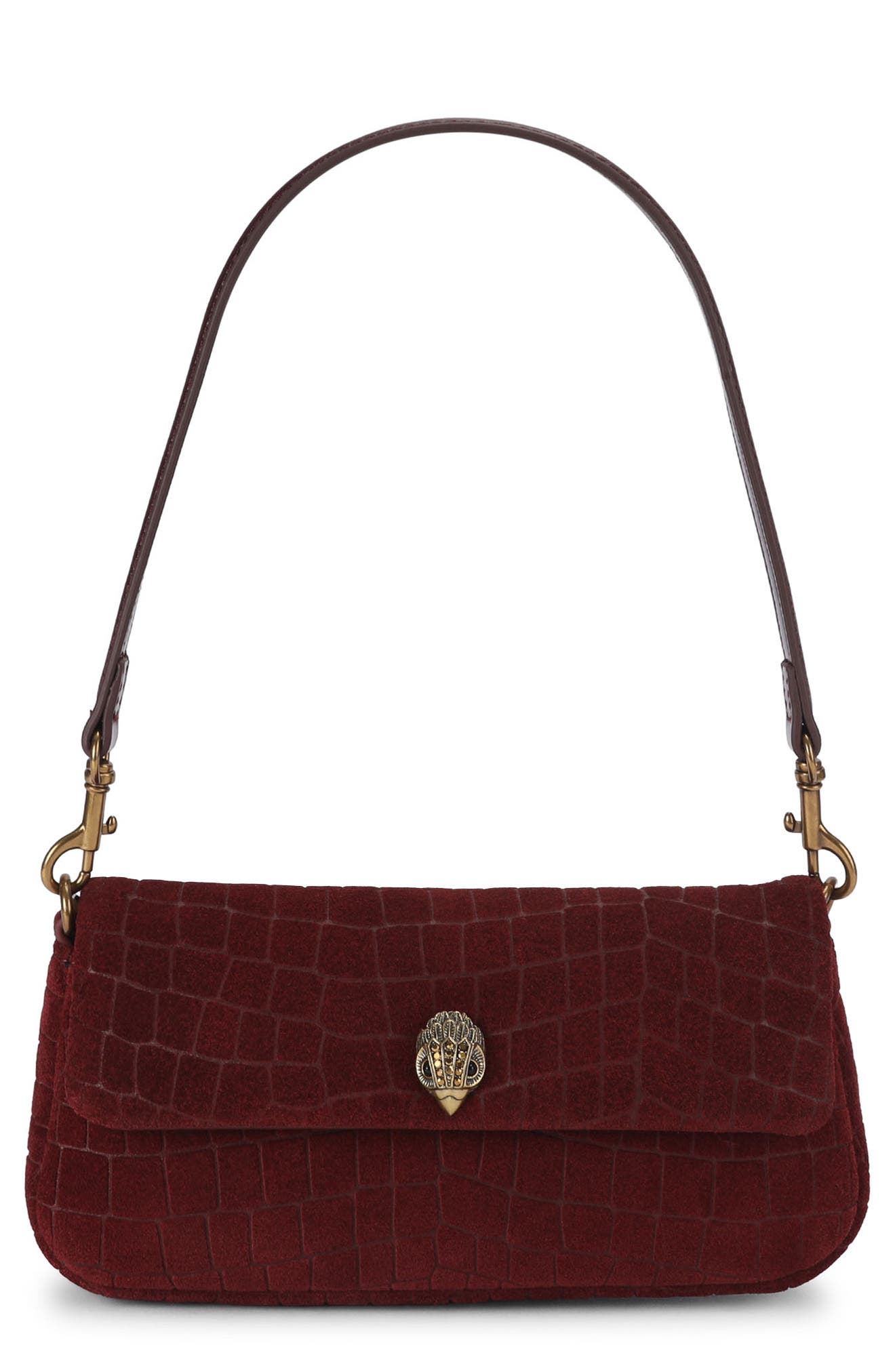 Pickle Croc Embossed Leather Shoulder Bag, Main, color, MEDIUM RED