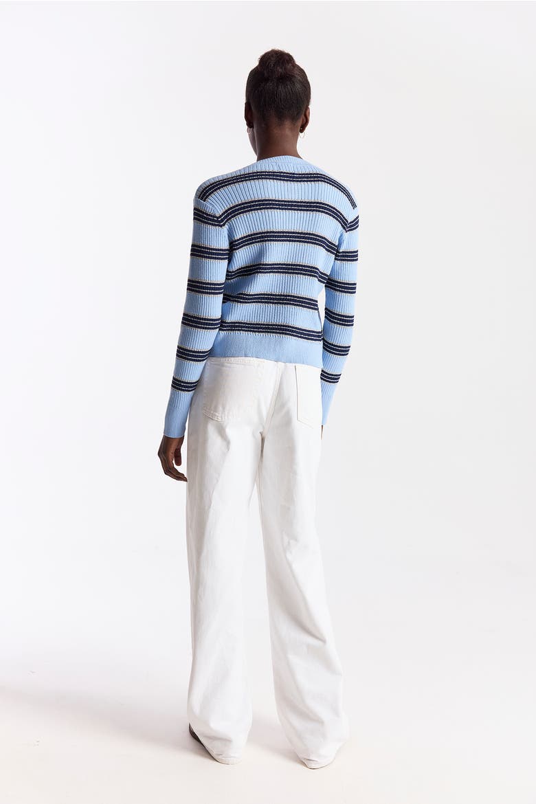 Stripe Rib Cardigan, Alternate, color, Skyline/Navy, Silver Lurex