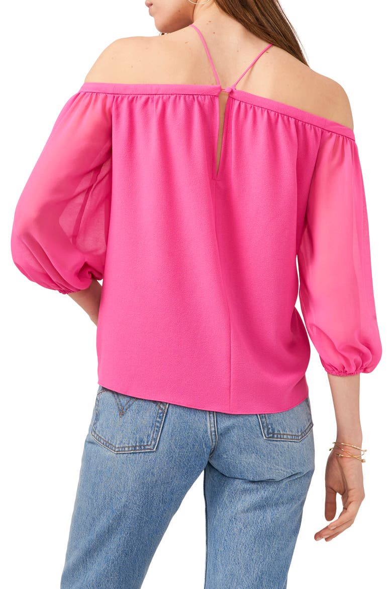 Off the Shoulder Sheer Chiffon Blouse, Alternate, color, BRIGHT MULBERRY