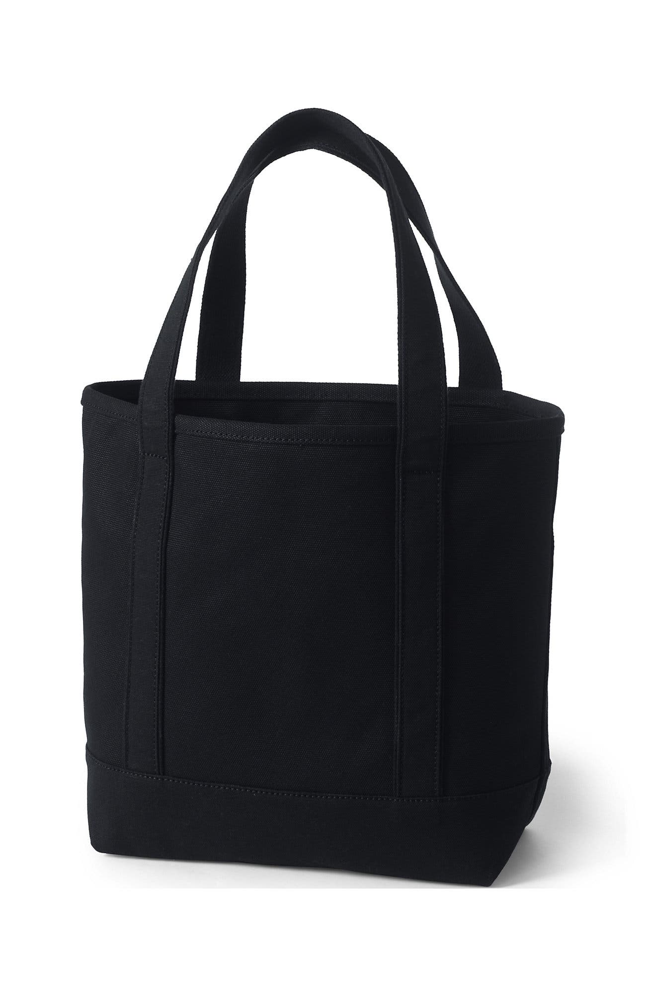 Lands' End Open Top Canvas Tote Bag, Alternate, color, Black/Black
