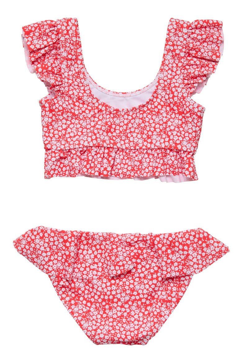 Ditsy Bloom Crop Two-Piece Swimsuit, Alternate, color, RED
