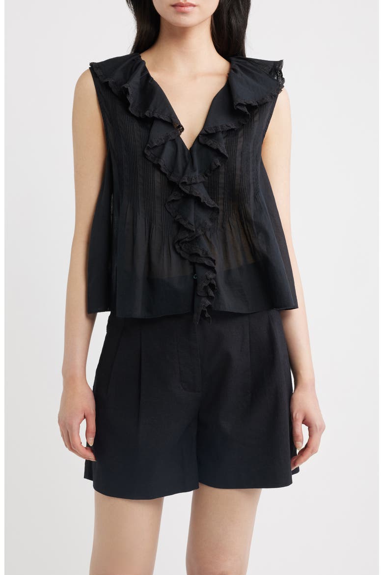 Hilda Pintucked Sleeveless Organic Cotton Top (Nordstrom Exclusive), Main, color, BLACK