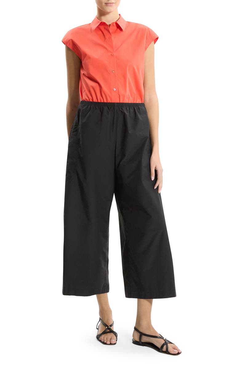 Theory Wide Leg Cotton Blend Crop Paints, Alternate, color, Black