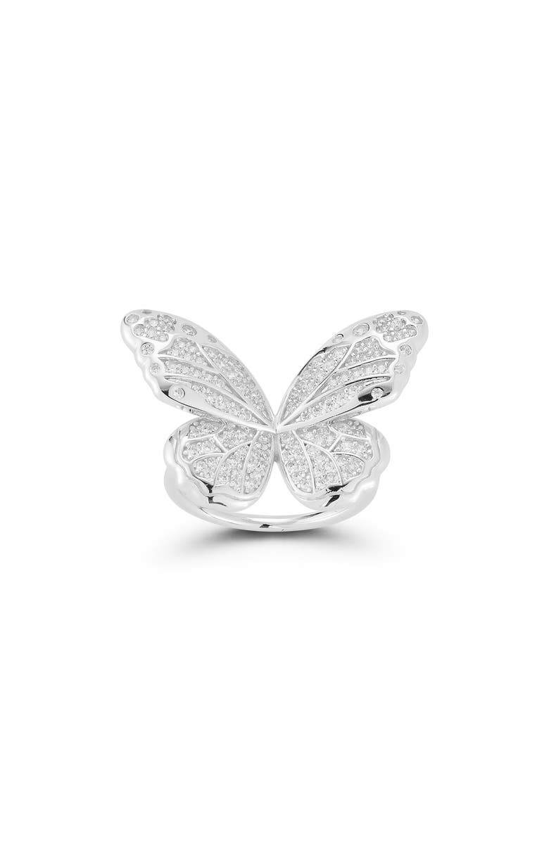 GLAZE JEWELRY Pavé Cubic Zirconia Butterfly Ring, Main, color, Silver