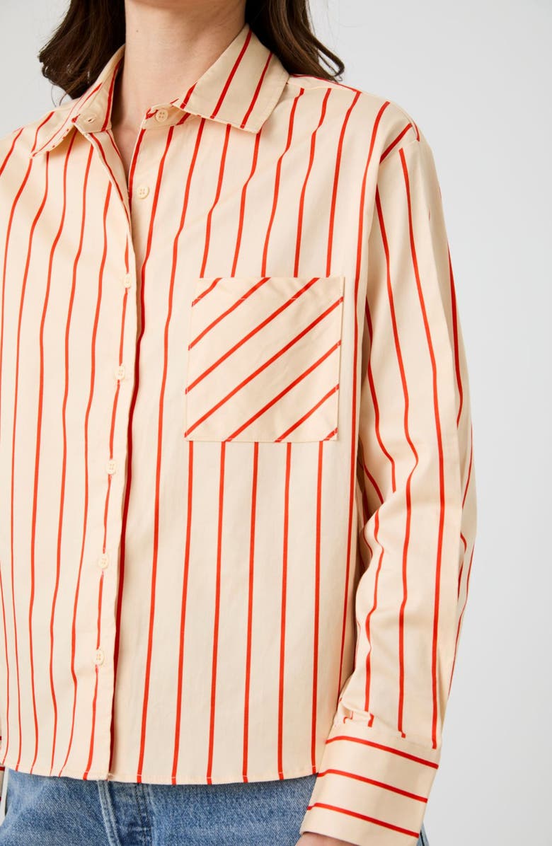 French Connection Boxy Stripe Button-Up Shirt, Alternate, color, Porcelain Cream/Brick Red Stri