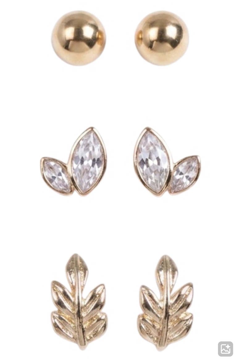 Ivy Set of 3 Stud Earrings, Main, color, CLEAR/ GOLD