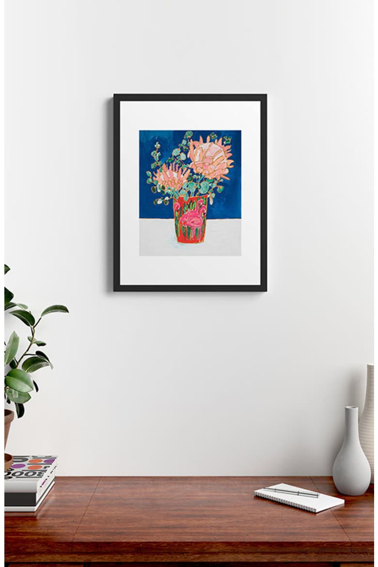 Protea in Enamel Flamingo Tumbler Framed Art Print, Alternate, color, BLUE