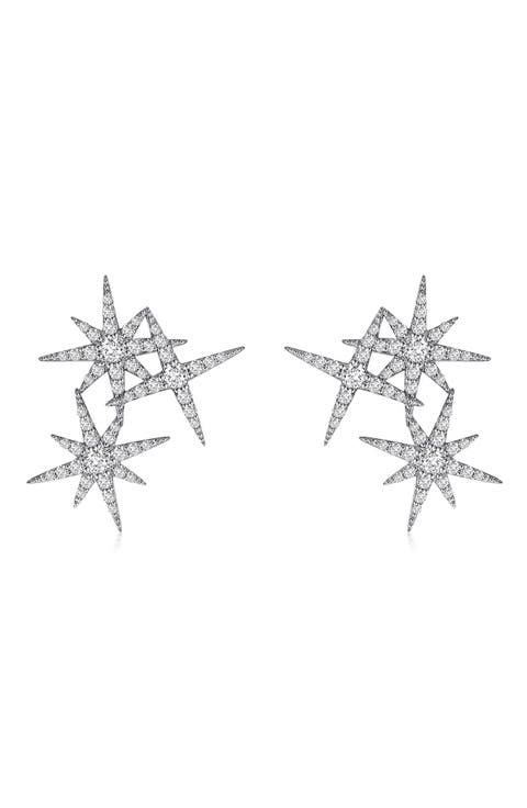 Simulated Diamond Star Cluster Drop Earrings