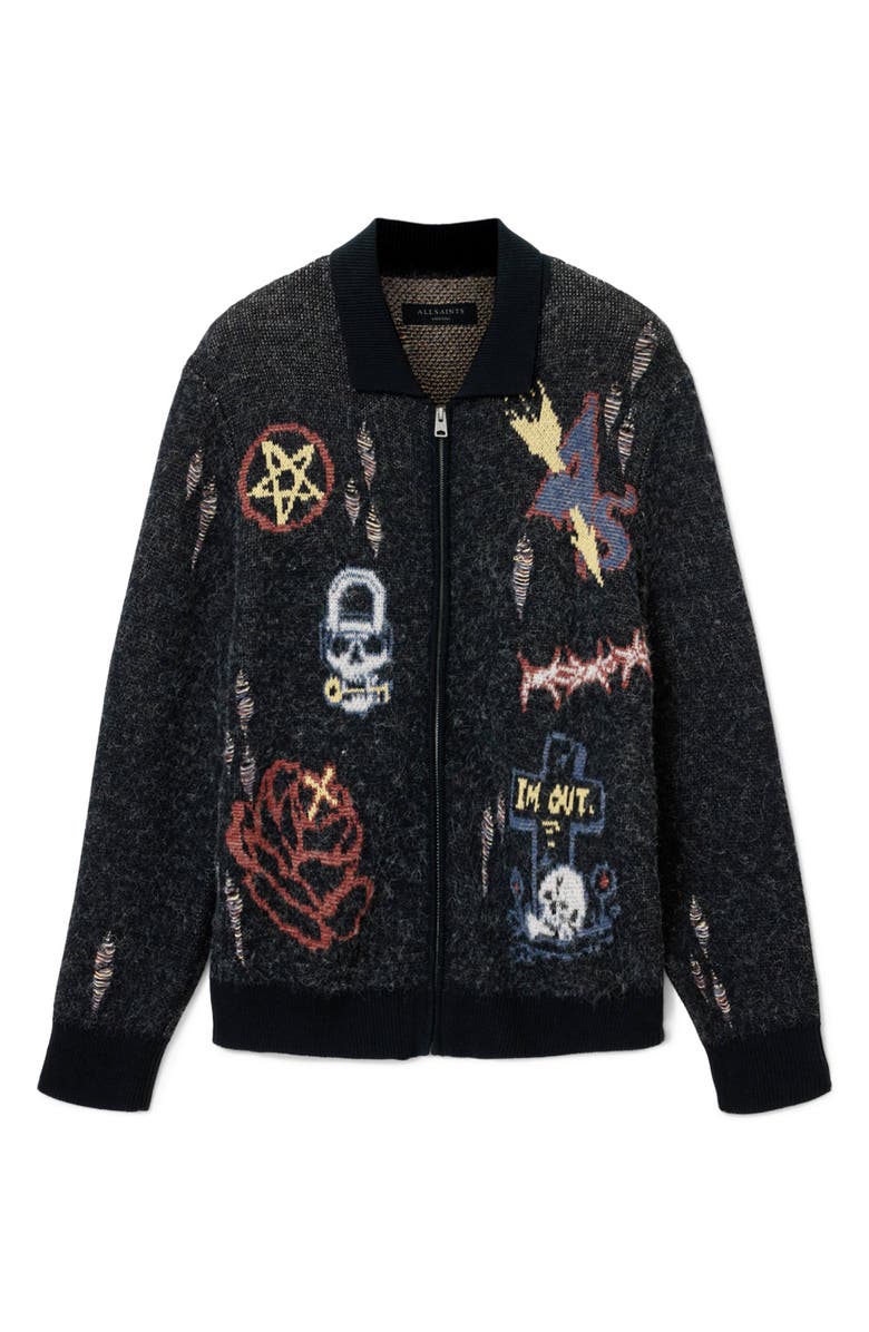 AllSaints Meller Zip-Up Cardigan, Alternate, color, Black