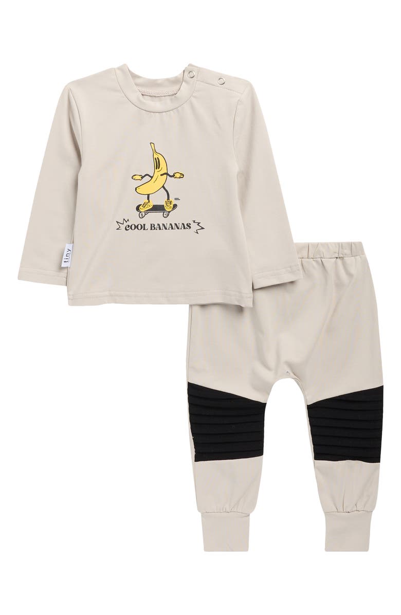 TINY by TINY TRIBE Cool Banana Long Sleeve Shirt & Pants Set, Main, color, Grey