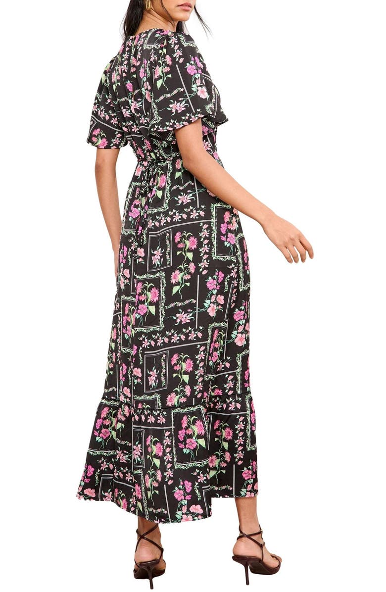 Friends Like These Floral Print Flutter Sleeve Maxi Dress, Alternate, color, Black