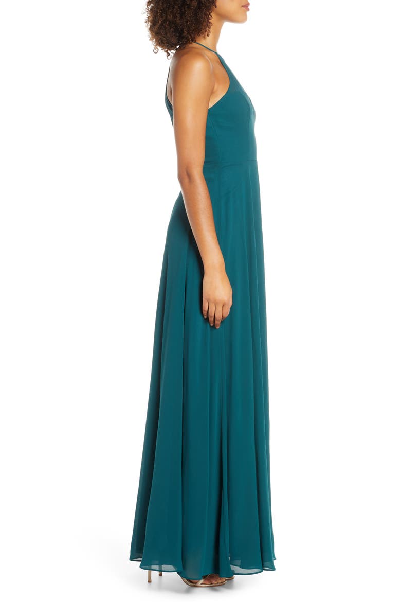 Night of Romance Halter Neck Chiffon Gown, Alternate, color, EMERALD